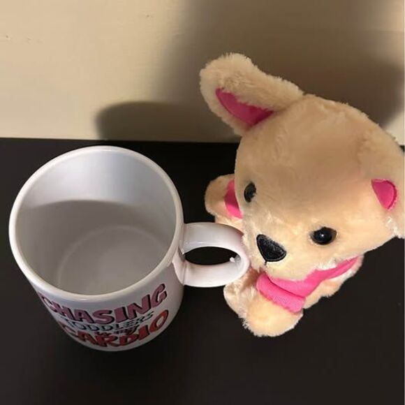 NEW “Chasing Toddlers Is My Cardio” Coffee Mug & Plush Pup Gift Set - Picture 5 of 9